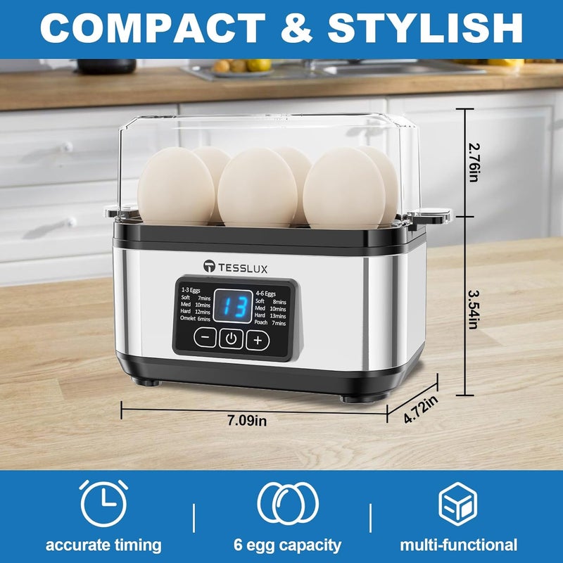 Teslux Electric Rapid Egg Cooker, 6 Egg Capacity for Hard Boiled Eggs, Poached Eggs, Scrambled Eggs, or Omelets Maker with Auto Shut Off (Sliver) - Image 2